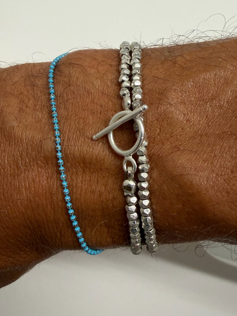 Sterling Silver Toggle Bracelet - Polished Silver Beaded Design